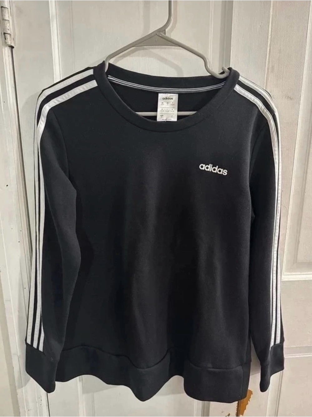 adidas Black Crewneck Sweatshirt with White Three-Stripe Sleeves